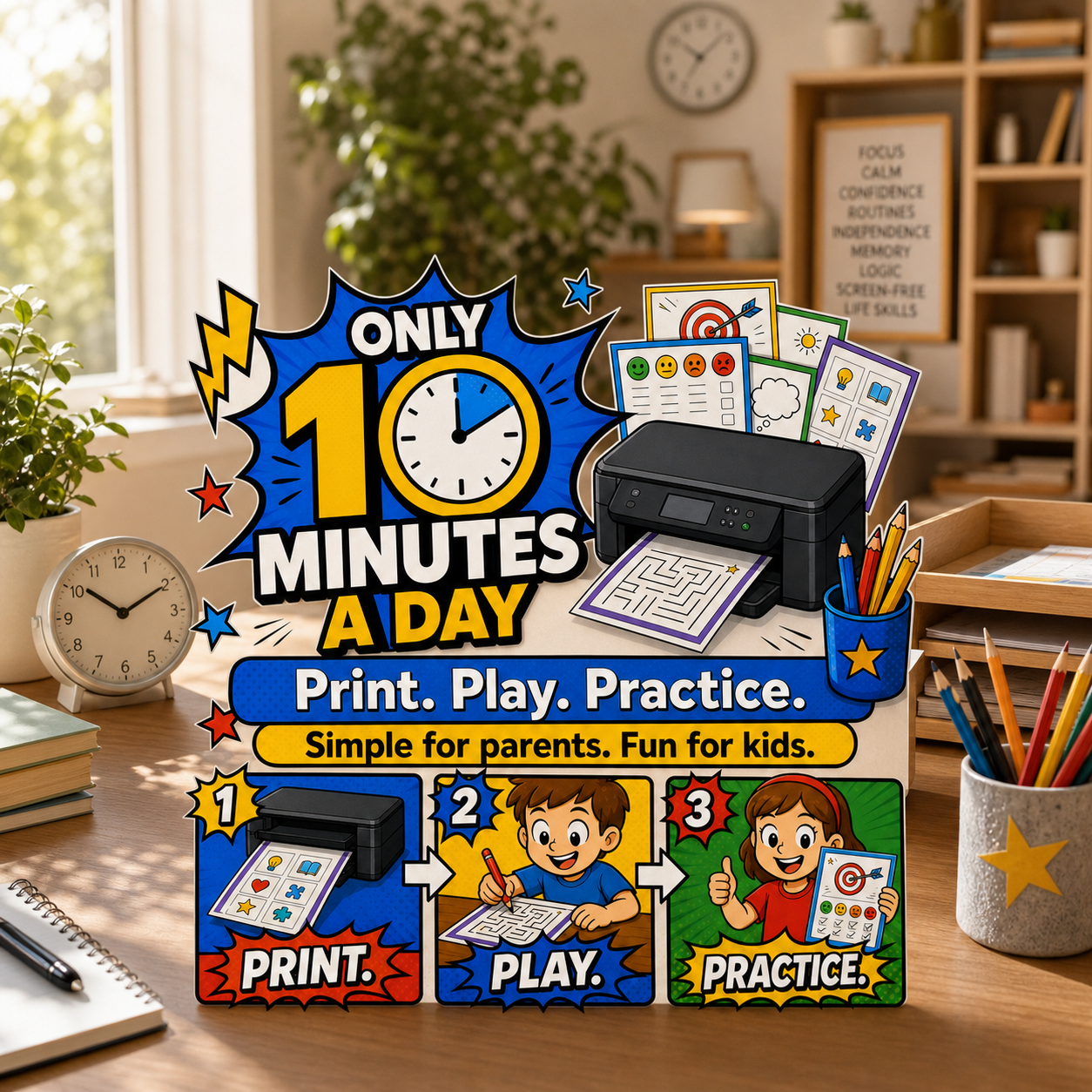 Simple ten-minute NeuroQuest Kids printable routine for parents and children