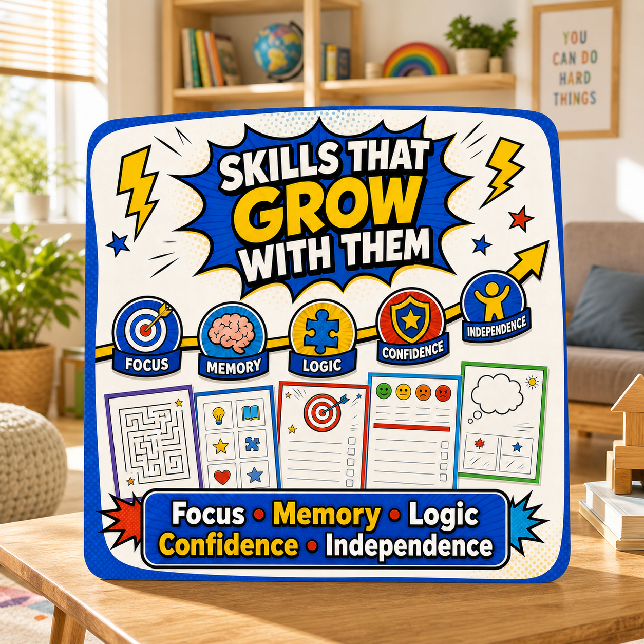 Activities supporting focus, memory, logic, confidence and independence