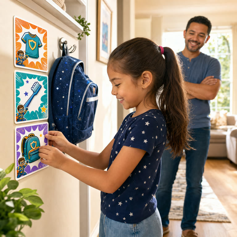 Child following a visual morning routine